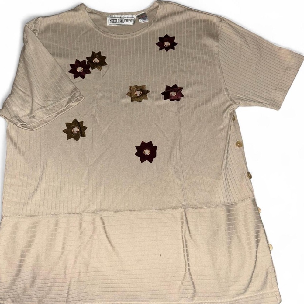 Needle & Threads Vintage Beige Top with Maroon Floral Detail